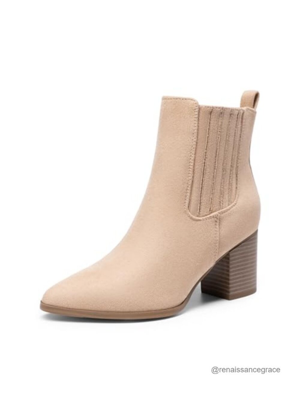 Women's Pointed Toe Chunky Block Heel Ankle Booties Faux Suede Slip-On Boots